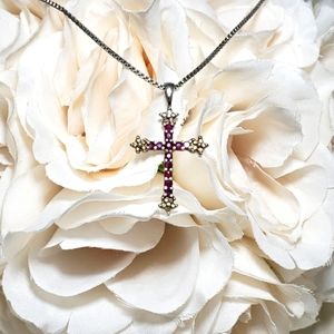 Ruby Cross Sterling Silver Stamped 925 Pendant